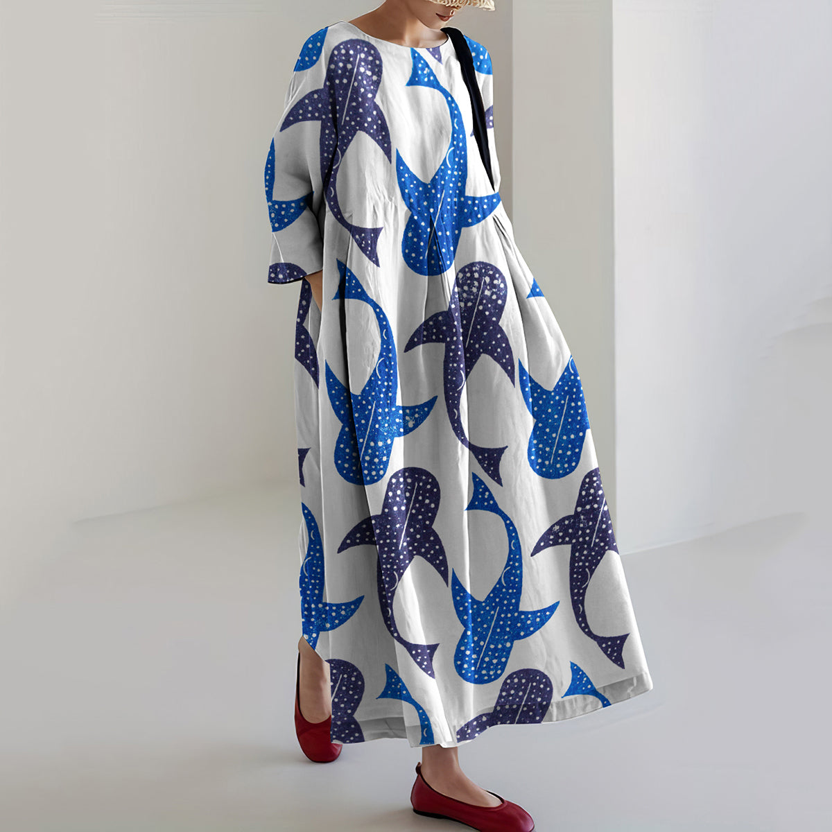 Women‘s Whale Art Linen Blend Casual Maxi Dress elevenforest