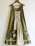 Boho Floral Pattern Linen Lace Patchwork Dress elevenforest