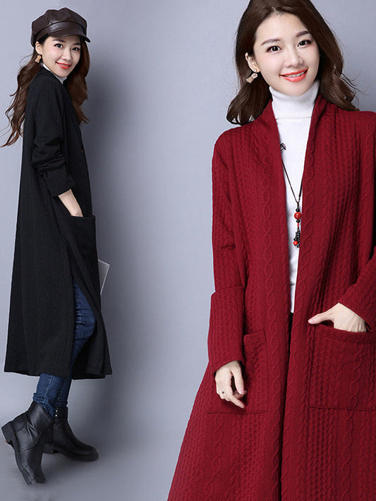 Red&black Knitting Loose Cardigan Outerwear