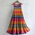 Women's Vintage Floral Art Print Sleeveless Cotton Pocket Dress