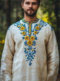 Ukrainian Folk Floral Embroidered Vintage Linen Shirt elevenforest
