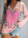 Women's Hippie Art Painting Vintage Print V-Neck Long Sleeve