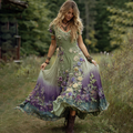 Classy Gradient Purple Lavender And Floral Embroidered Linen Maxi Dress elevenforest