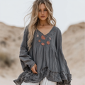 Vintage Bohemian Floral Irregular Linen Shirt elevenforest