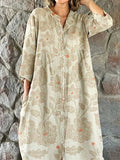 Women's Elegant Vintage Floral Pattern Shirt Style Cotton and Linen Dr