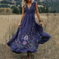 Vintage Purple Floral Embroidered Sleeveless Maxi Dress elevenforest