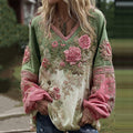 Love & Health Collection Classic Rose And Floral Art Linen Long Sleeve Shirt elevenforest
