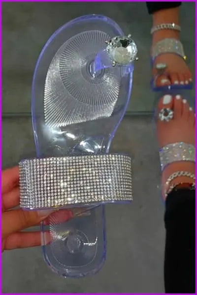 Bling Rhinestone Beach Sandals Waterproof Flat Slippers F2290