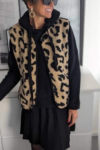 Leopard Print Front Opening Autumn and Winter Vest Jacket