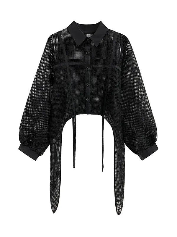 Stylish Long Sleeves Loose Mesh See-through Sun Protection Blouses&shirts Tops