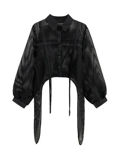 Stylish Long Sleeves Loose Mesh See-through Sun Protection Blouses&shirts Tops