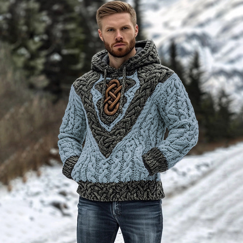 Vintage Irish Celtic Knot Men's Knit Hooded Sweater elevenforest