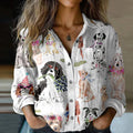 Comstylish Women's Vintage Cute Dogs Art Pocket Shirt