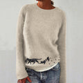 Black Cat Paw Prints Embroidered Cozy Knit Sweater