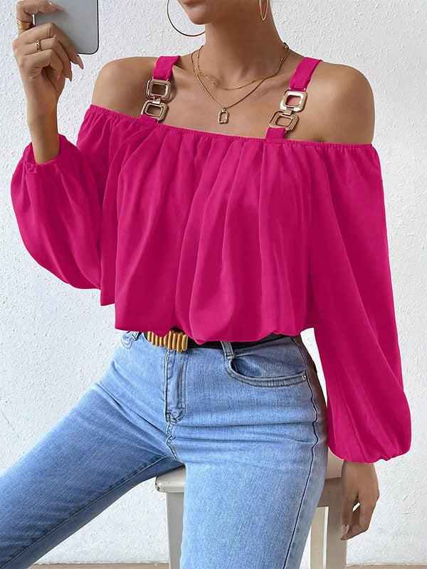 Long Sleeves Loose Elasticity Split-joint Cold Shoulder Blouses&shirts Tops