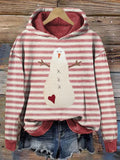 Cute Snowman Pattern Cozy Striped Hoodie elevenforest
