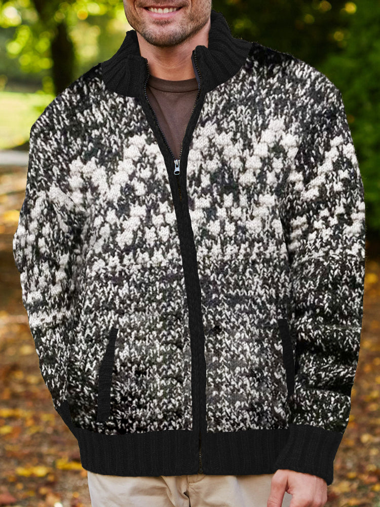 Vintage Wave Mixed Color Chunky Knit Men's Zipper Sweater elevenforest