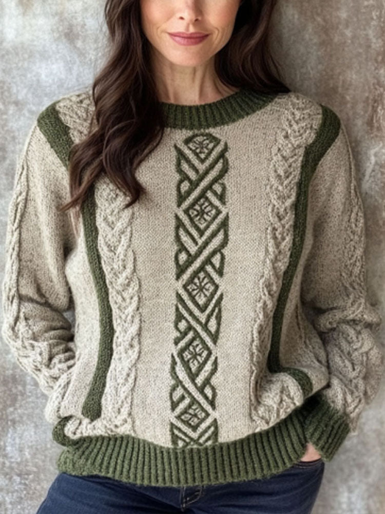 Vintage Irish Celtic Knot Knitted Cozy Jacquard Sweater elevenforest