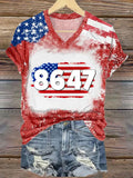 Comstylish Women's 8647 Flag Print V-neck T-shirt
