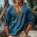 Men's Summer Beach Wear Viking Ethnic Styleart Print Linen T-shirt elevenforest