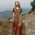 Floral & Mushroom Embroidered Patchwork Linen Maxi Dress elevenforest