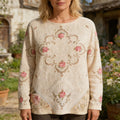 Vintage Floral Art Pattern Women's Linen Long Sleeve Shirt elevenforest