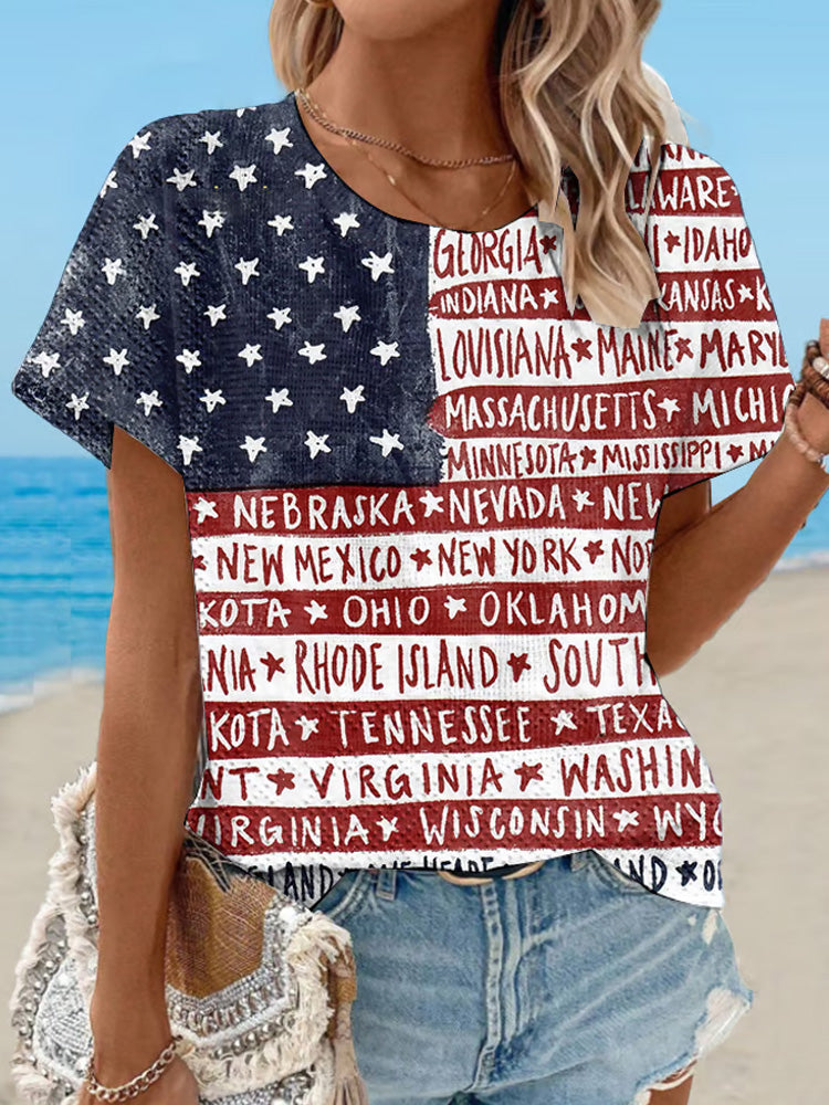 Comstylish Women's Independence Day Floral Waffle T-shirt