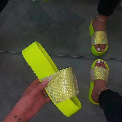 Beige Bling High Heel Beach Sandals Platform Slipper F686