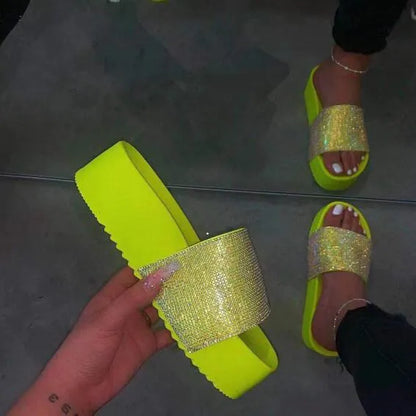Beige Bling High Heel Beach Sandals Platform Slipper F686