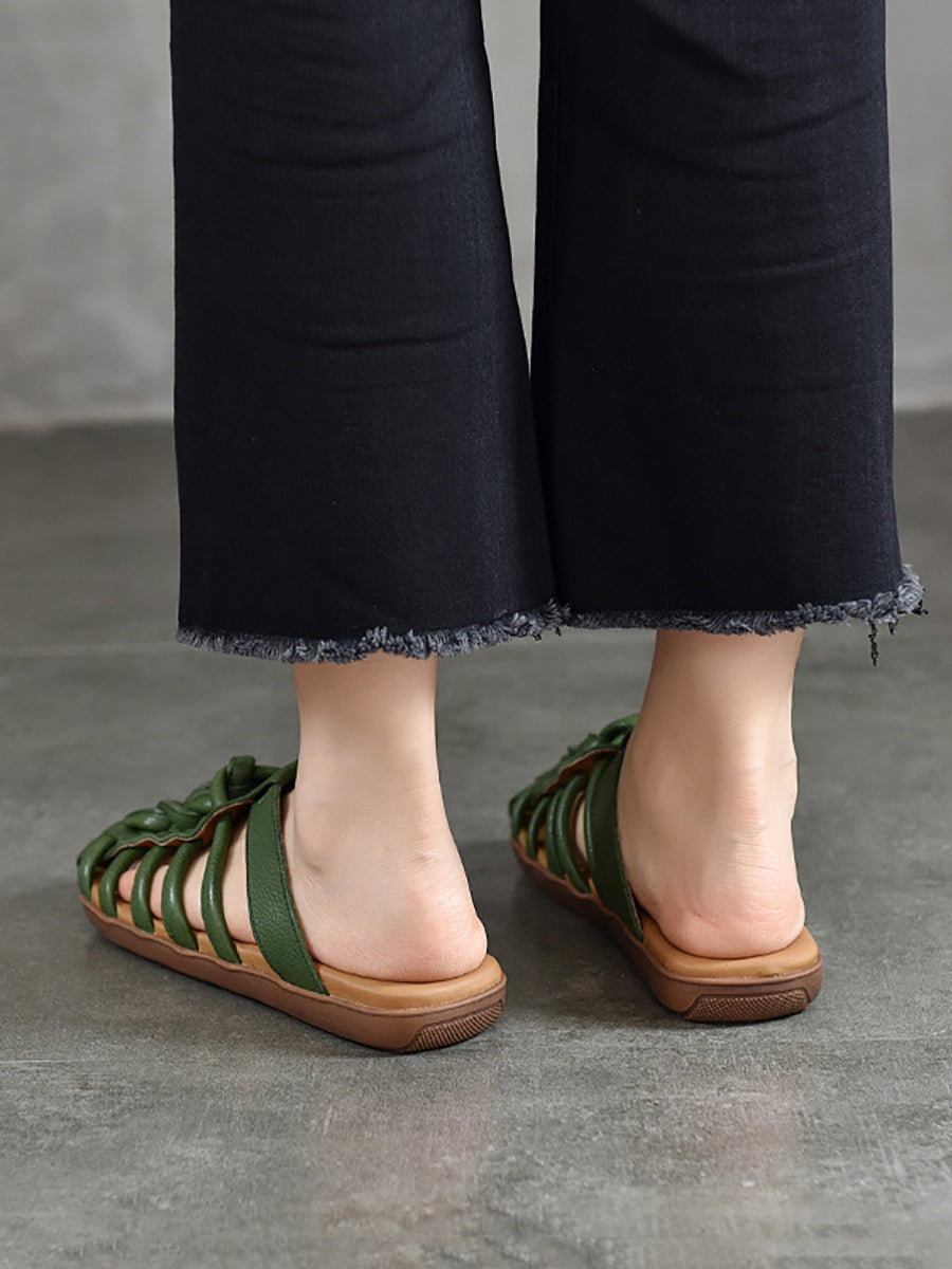 Summer Leather Spliced Flat Slippers Bn1002