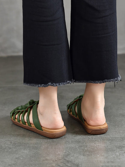 Summer Leather Spliced Flat Slippers Bn1002
