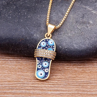 Azure Evil Eye Slipper Necklace