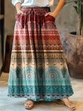 Women's Ethnic Striped Pattern Art Print Cotton Skirt elevenforest