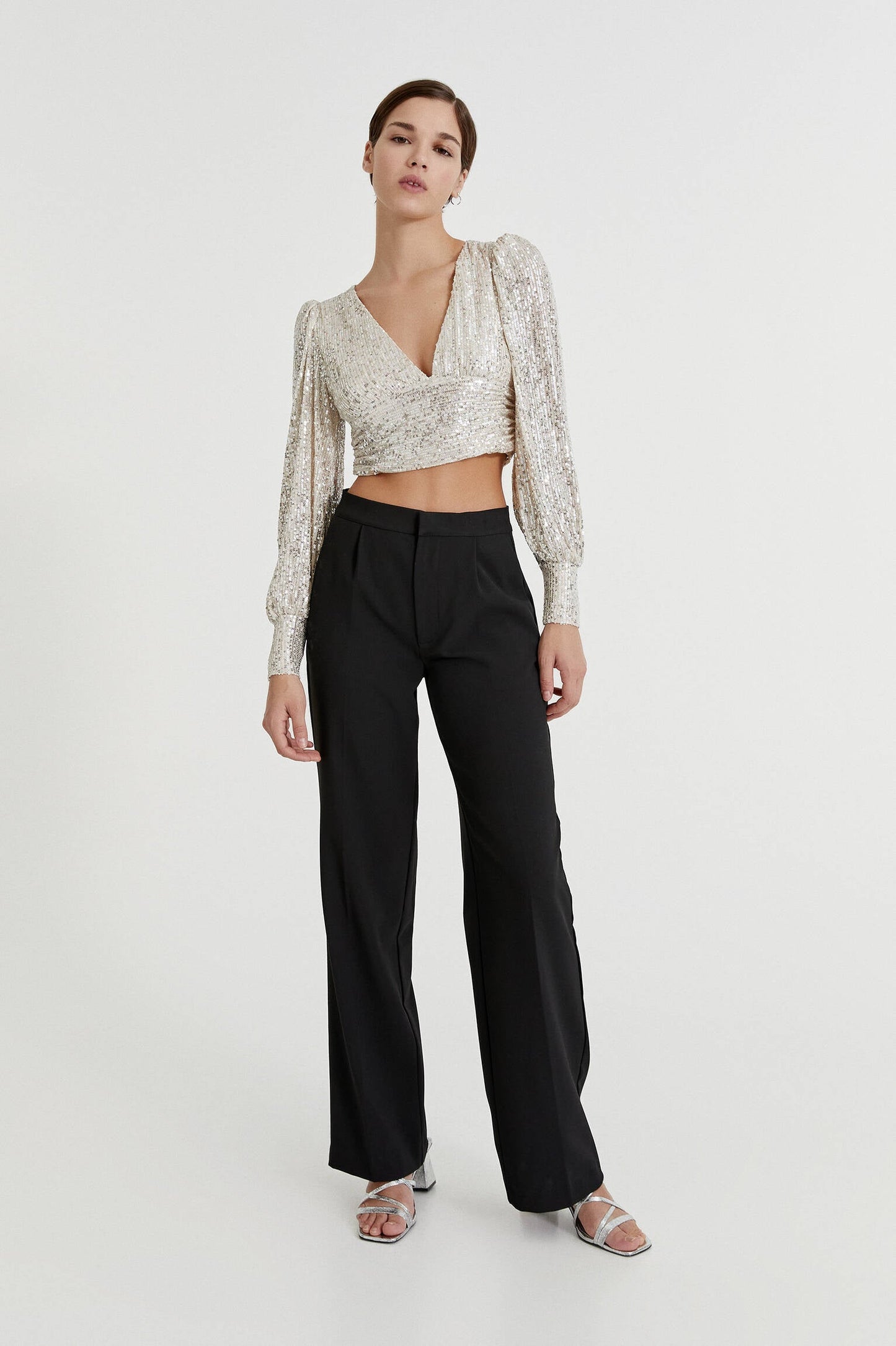 Clothing Party Puff Sleeve Sequined Blouse Long Sleeve Top