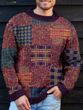 Men's Retro Knit Patchwork Crew Neck Cozy Sweater elevenforest