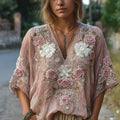 Women's Embroidered Rose Sequin Vintage Casual Short-sleeved Shirt elevenforest
