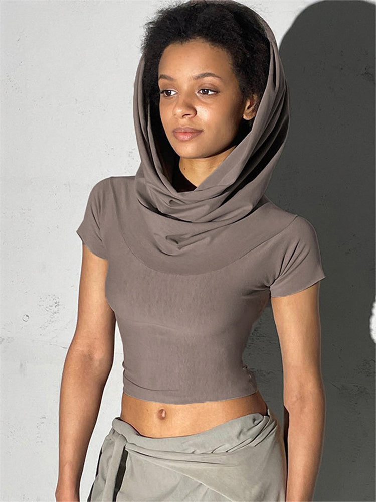 Tossy Hoodie Slim Short Sleeve Crop Top Female Patchwork Cropped Pullover Y2k Tank Top
