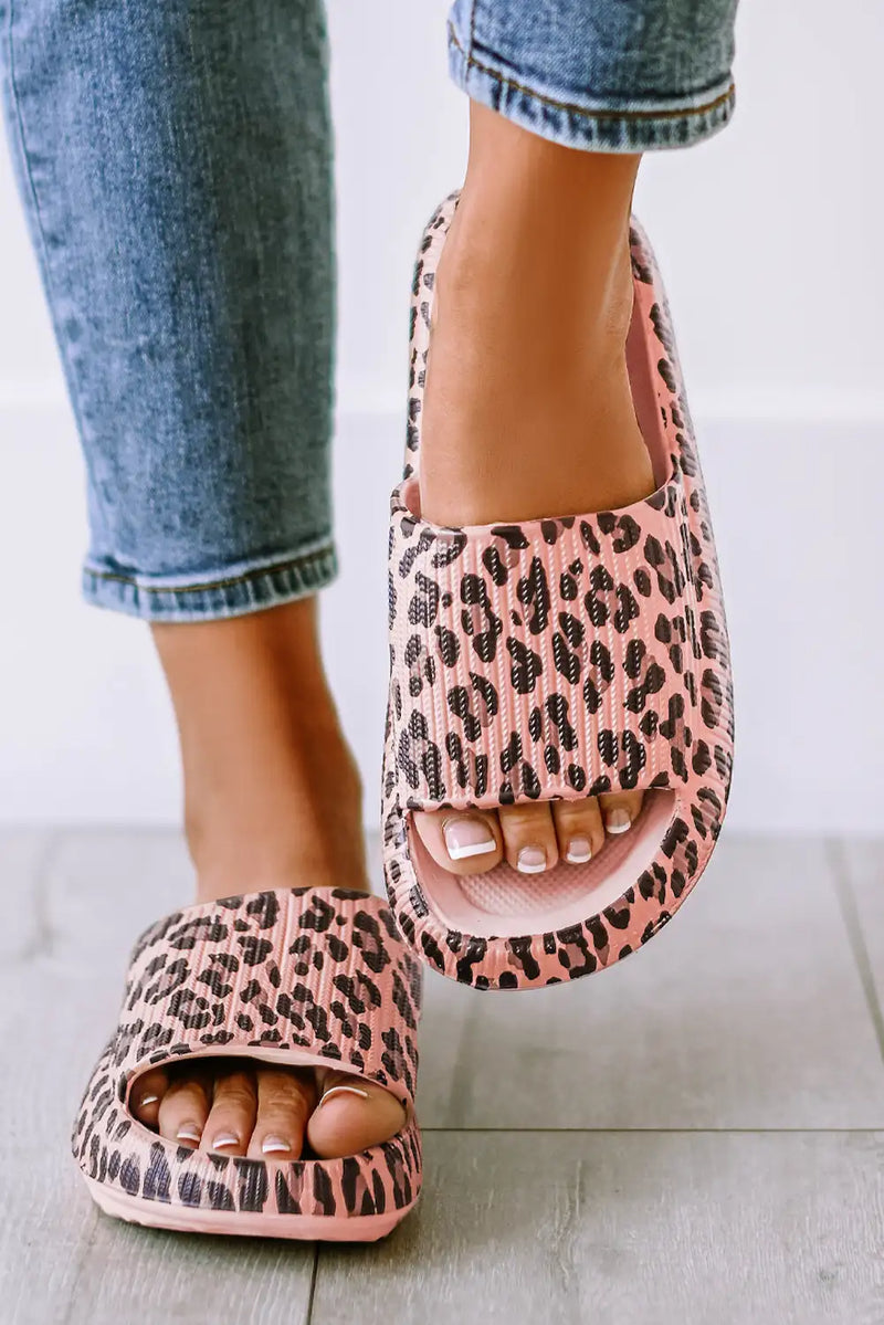 Pink Leopard Print Thick Sole Slippers
