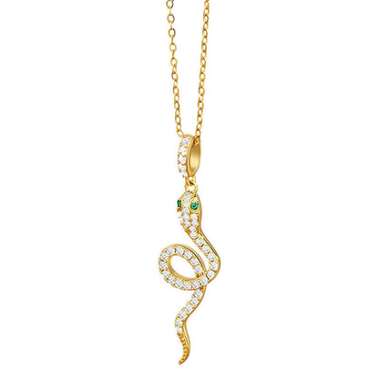 925 Sterling Silver Green-eyed Snake Protection Necklace