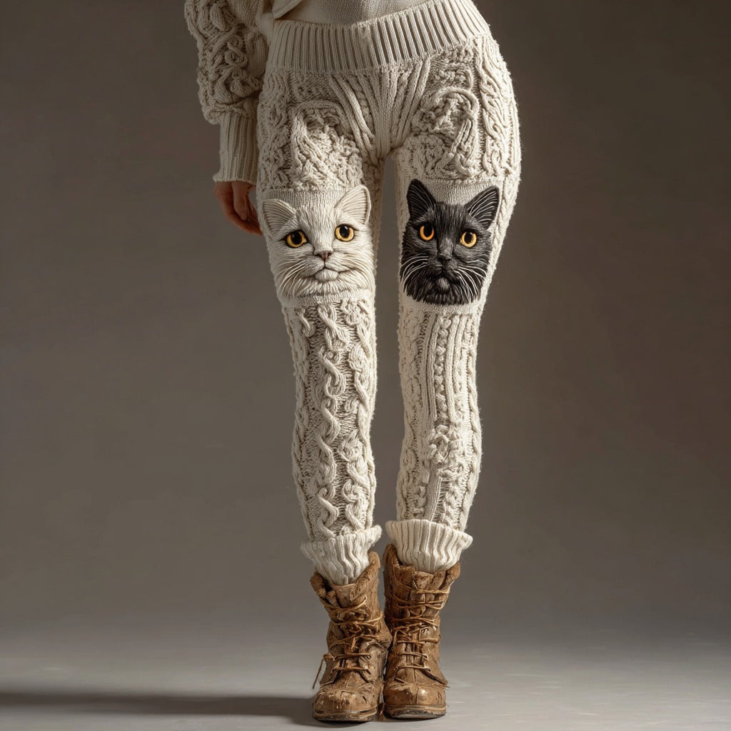 Women's Cute Cat Knitted Warm Knitted Leggings