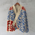 Vintage Fish Sardines Art Painting Pattern Fleece Kimono Cardigan elevenforest