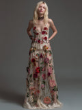 Women's Vintage Romantic Rose Embroidery Art Comfy Dress elevenforest