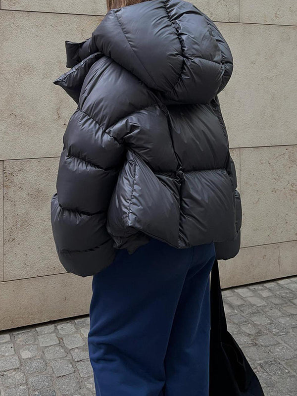 Long Sleeves Loose Color Split-joint Hooded Padded Coat