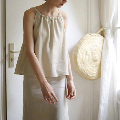 Linen Camisole: ’s Summer French Halter Sleeveless Strap Top
