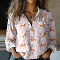 Comstylish Women's Vintage Cute Dogs Art Pocket Shirt