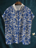 Women's Indian Art Floral Vintage Print Casual Cotton Linen Shirt