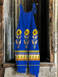 Women's Vintage Sunflower Print Jumpsuit elevenforest