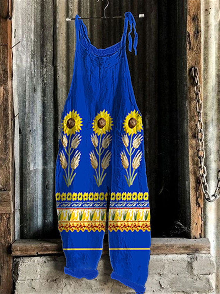 Women's Vintage Sunflower Print Jumpsuit elevenforest