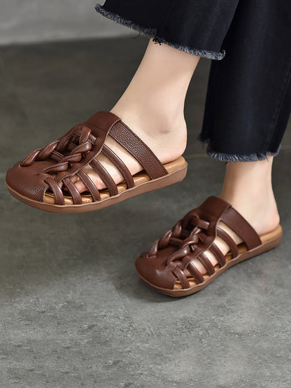 Summer Leather Spliced Flat Slippers Bn1002