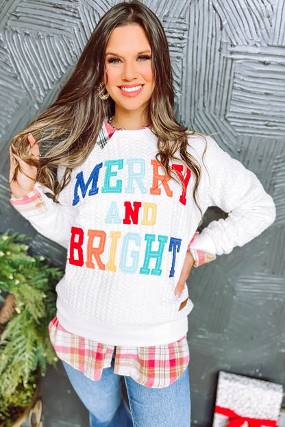 Bright White Cable Knit Pullover Sweatshirt
